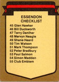 1985 Scanlens VFL #55 Checklist Back